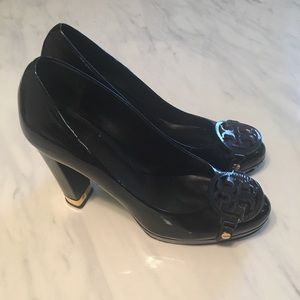 Black patent leather Tory Burch heels